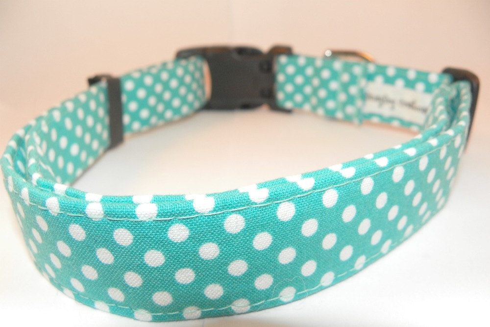 XS Tiffany Blue Dog Collar Turquoise With White Polka Dots XS 711